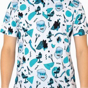 NWT Snowman Men's White & Blue Golf Barber Polo Shirt Size Medium